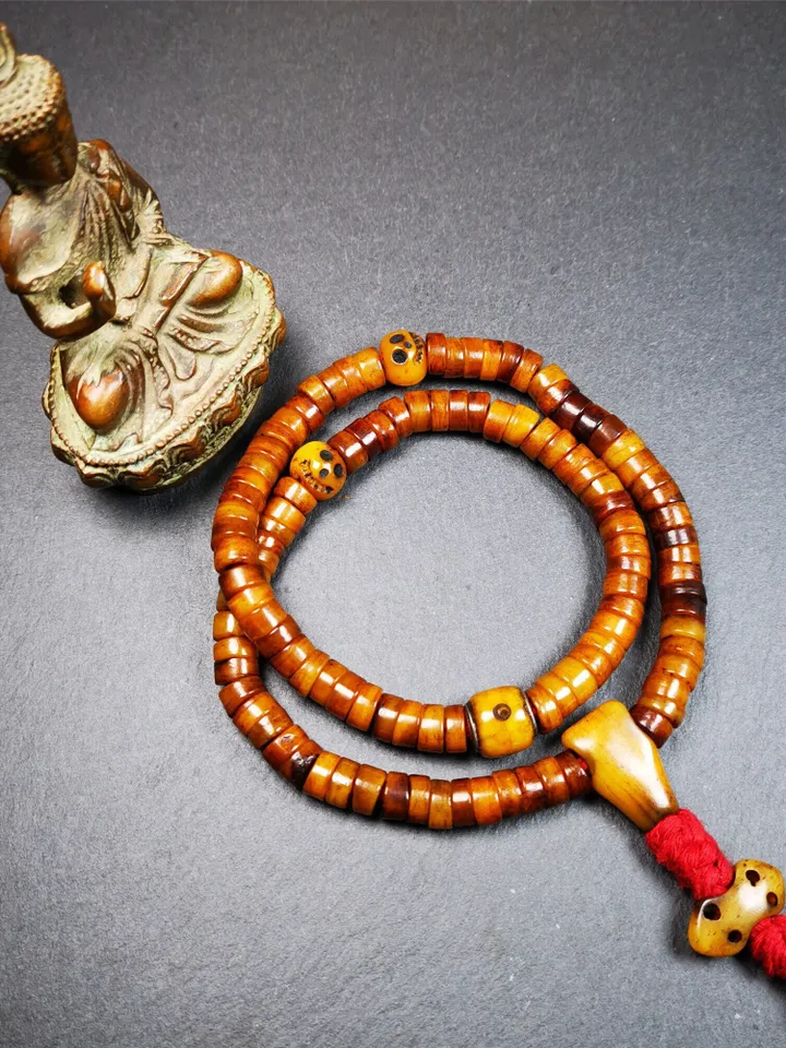 Gandhanra Handmade Tibetan Yak Bone Beads Mala,108 Prayer Beads for Meditation,Diameter 8.5mm, Length 48cm