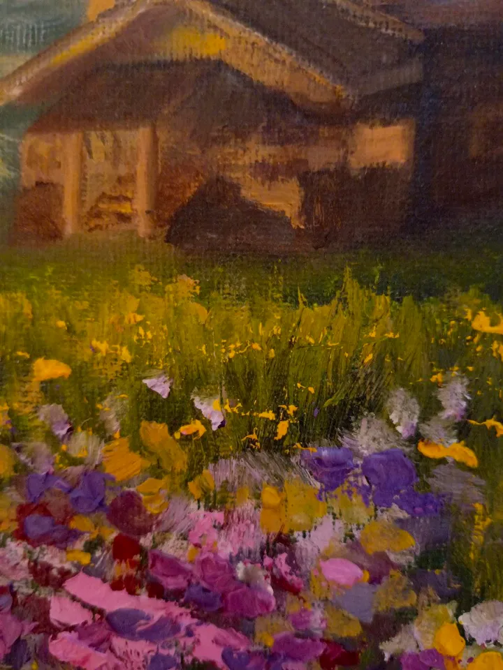 Oil painting summer Landscape Church