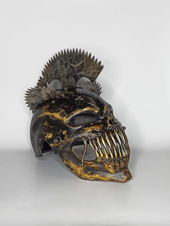 Skull helmet with metal mohawk
