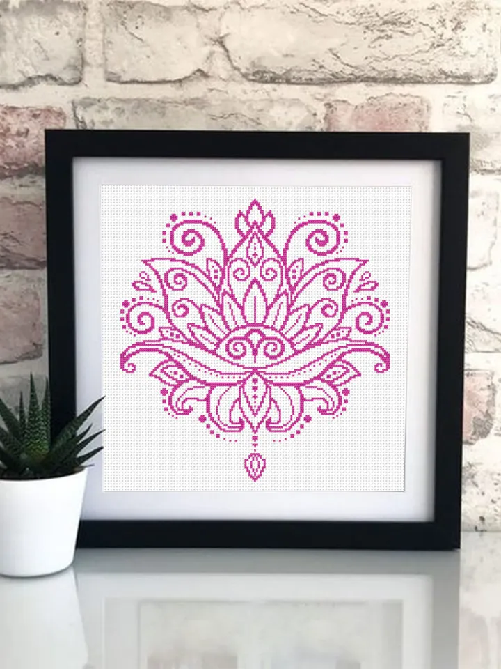 Lotus mandala set cross stitch pattern download PDF Flower mandala cross stitch chart, Mandala pattern digital PDF, DIY Home decor #S6