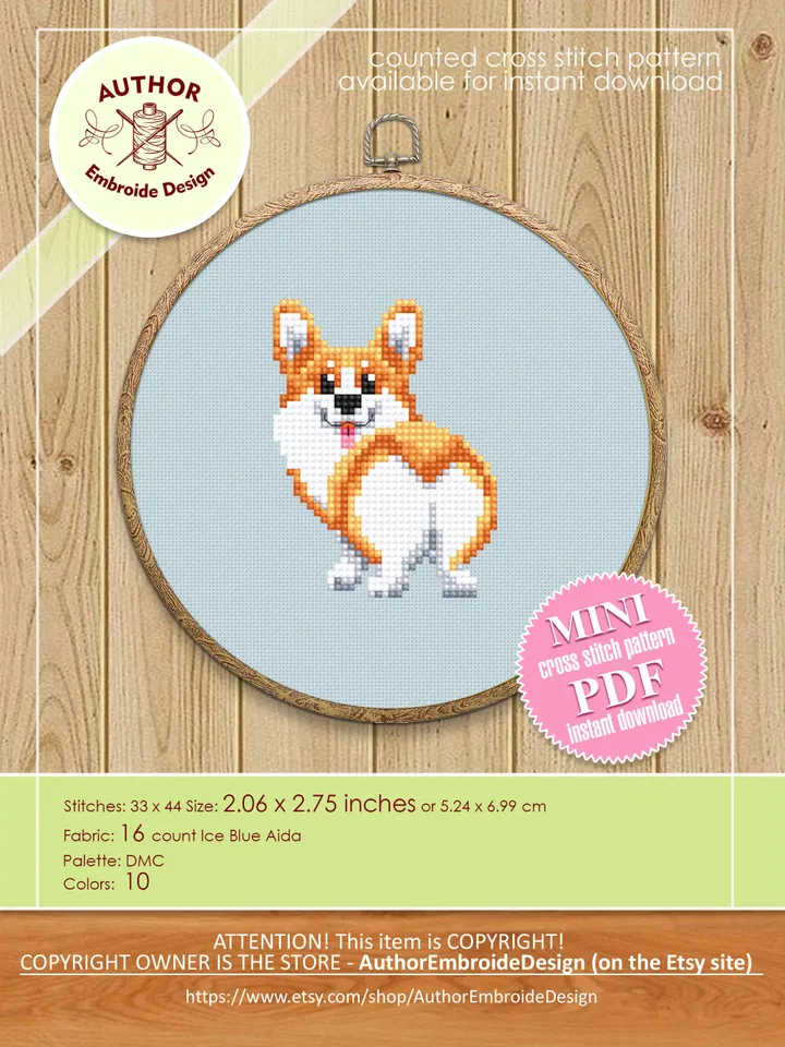 Funny Corgi cross stitch pattern PDF download Set of 3 mini dog cross stitch chart, Corgi ornament pattern digital PDF, Cute Corgi butt #D16