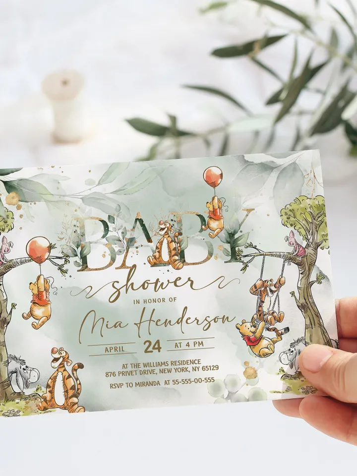 Classic Winnie Pooh Baby Shower Invitation; Neutral Baby Shower Template; Wizard Baby Shower Invite; Honey Bear Invite; Winnie Pooh pg123
