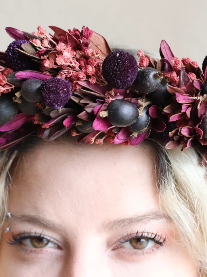 purple dry flower crow,Halloween Sale,Halloween Costume, Halloween flower crown,Gothic hair crown Gothic bridal,burgundy hair accessories