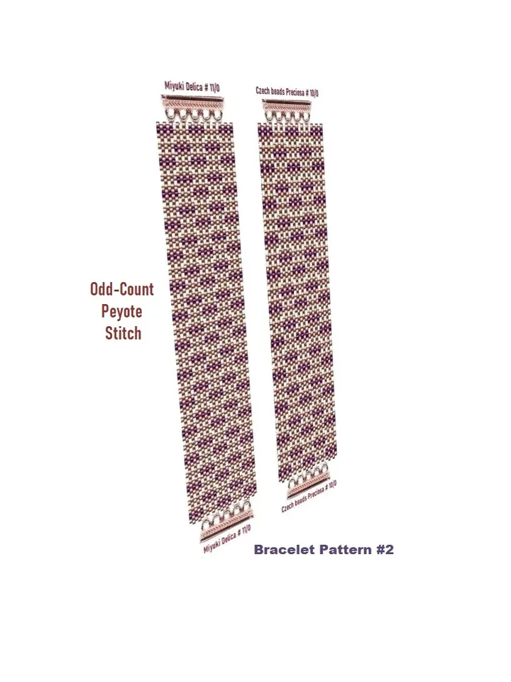 Double row bracelet patterns, Beadwoven Сuff bracelet Odd Count Peyote Stitch, Miyuki and Preciosa, Instant Download
