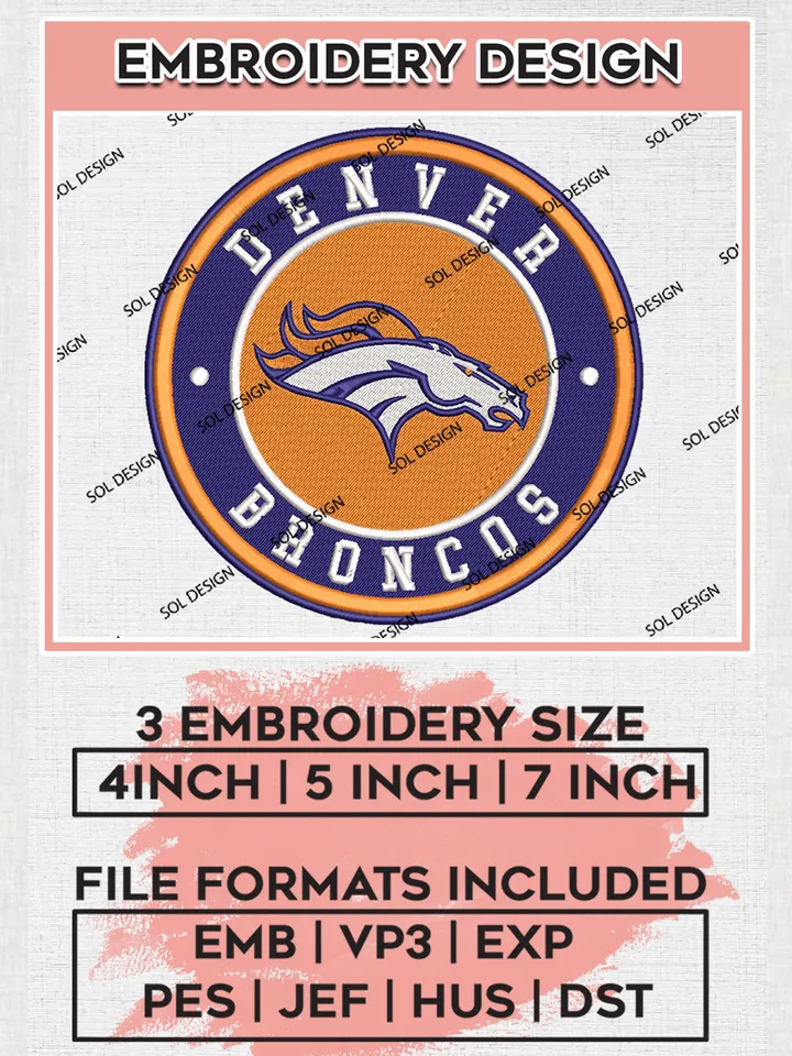 NFL Denver Broncos Circle Logo Embroidery Designs, NFL Broncos Embroidery Designs, NFL Embroidery Designs, NFL Denver Broncos Machine Embroidery Design, Digital Download