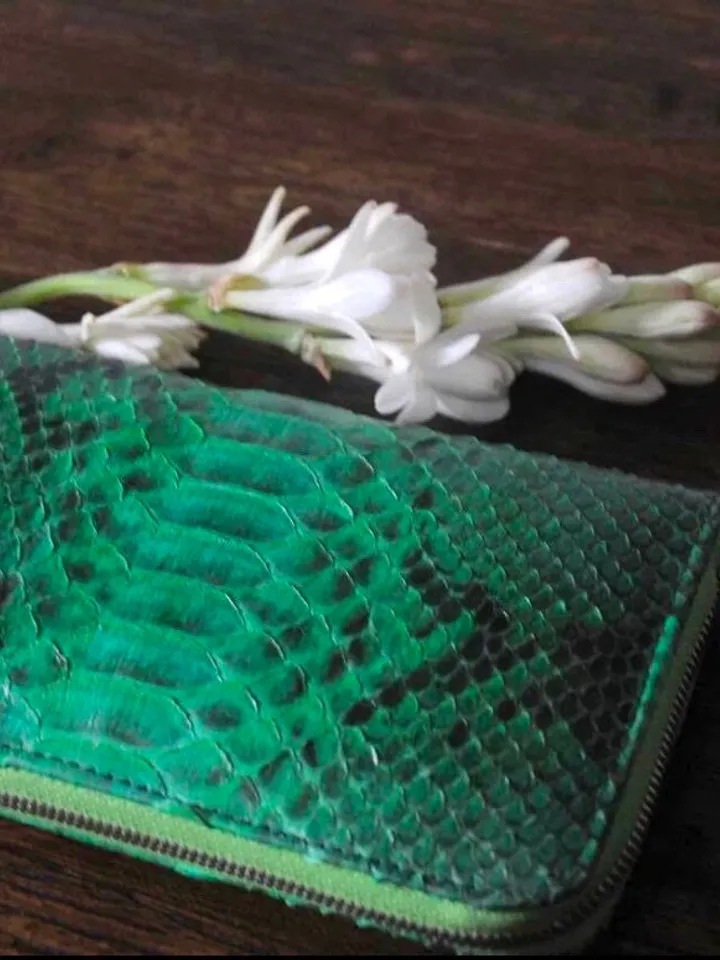 Python skin Wallet Green | Genuine Python light green Colour Wallet unisex | classy Elegant Python Genuine Leather Wallet Handmade snake