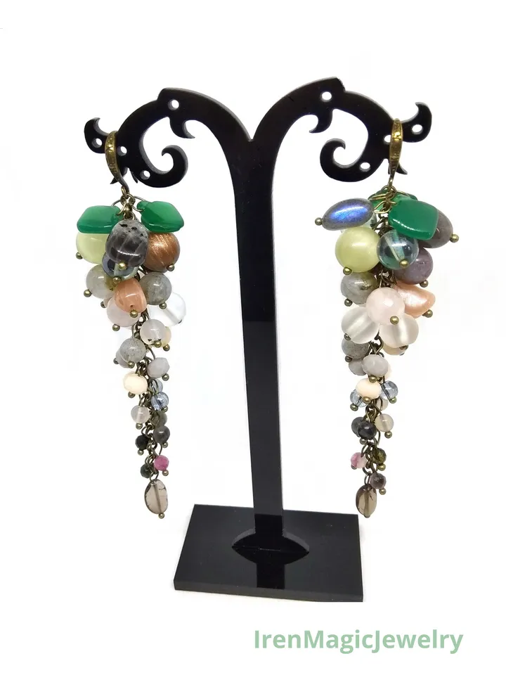 Cluster Earrings with Natural Gemstones