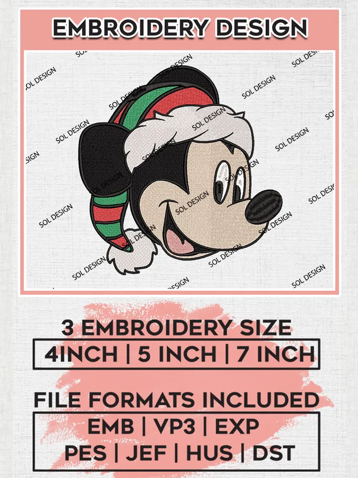 Mickey Mouse Elf Christmas Embroidery Design Files, Disney Christmas Machine Embroidery, Disneyland Family Holiday, 3 sizes, Cute Christmas Machine embroidery designs, Digital Download