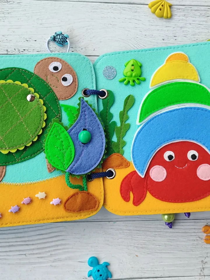 Sea Animals Quiet book pattern PDF & Tutorial, Felt book pattern svg, DYI Quiet book ideas, Sensory toys, Pdf felt sewing pattern toddler