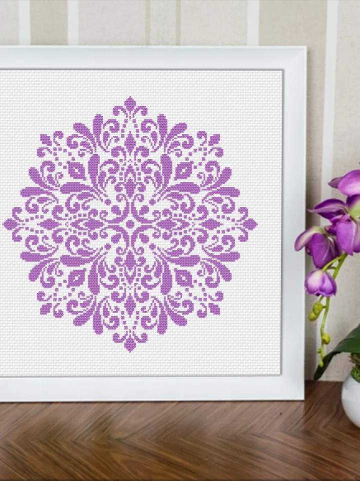 Mandala cross stitch pattern PDF download Monochrome mandala pattern digital PDF, Simple cross stitch chart for beginner, Mandala art #M255