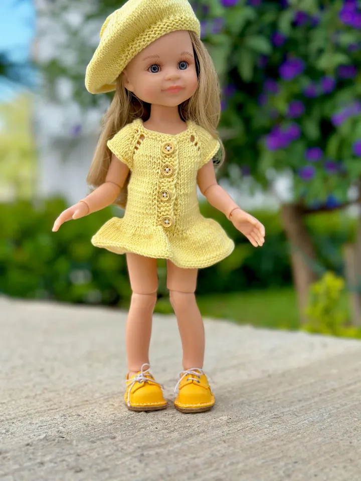 3 ITEMS Set: Summer Dress, Beret, Boots -  Exclusive Handmade Outfit Paola Reina Doll ooak