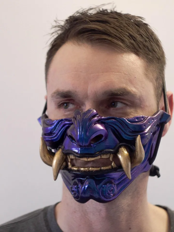 Japanese Oni Half Mask, chameleon oni mask, wearable mask, tengu mask, japanese demon mask, Ghost of Tsushima, Samurai warrior cosplay