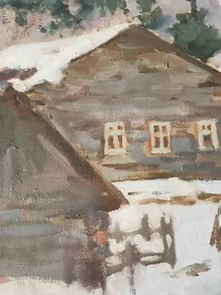 Farm House Painting Original Art Canvas Art Landscape Winter 微型油画