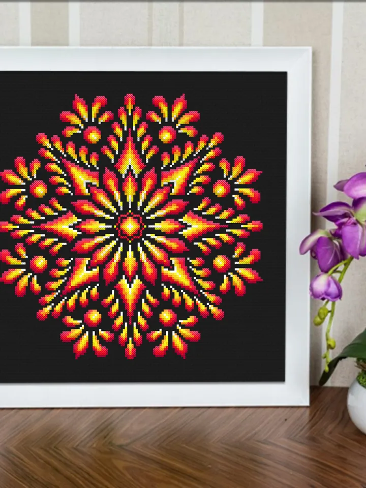 Colorful mandala cross stitch pattern download PDF, Easy mandala ornament hand embroidery PDF, Modern beginner stitch, DIY Home decor #M301