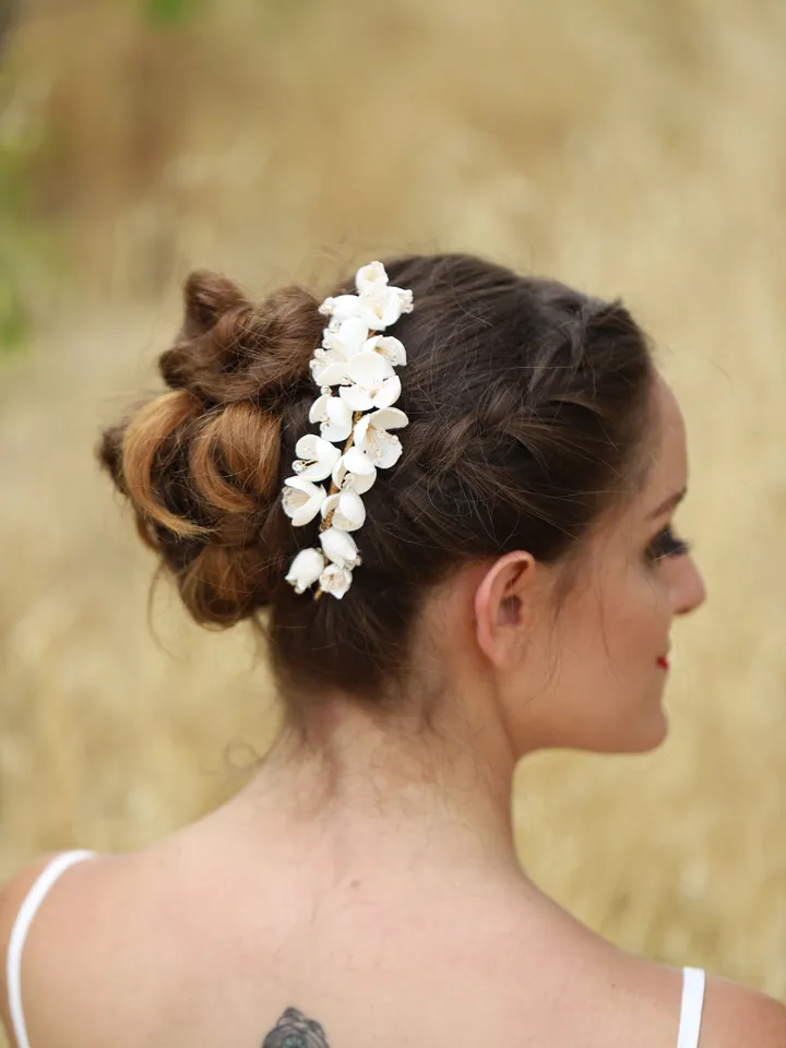 Gold Wedding hair accessories, Porcelain Flower Headpiece, Floral Bridal Headpiece, Rose Gold Hair Comb, Leaves Bridal Hair Accessories,
