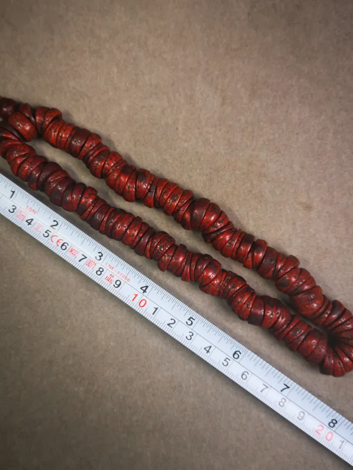 Gandhanra Antique 108 Bodhi Bead Mala,Old Prayer Beads Necklace,Miter Cut 15mm