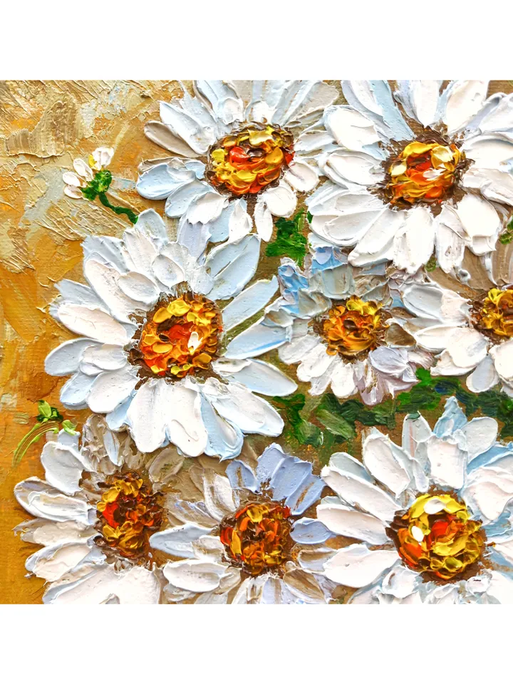 Original oil painting Daisies Bouquet of white flowers 12 by 12 inches (30x30 cm) by OilPaintingNatali