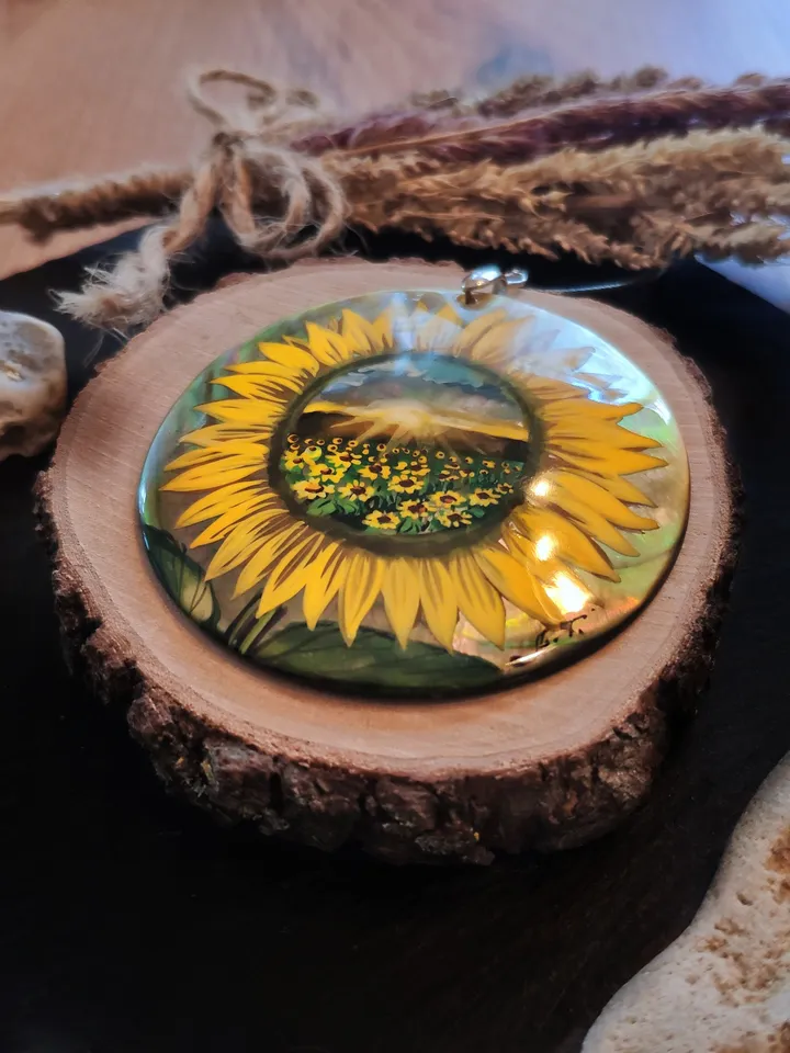 Pearl pendant necklace: Sunflower is a mirror of Life • Gorgeous hand painted floral pendant made on shell • Significant handmade jewelry