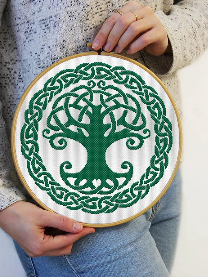 Mandala set cross stitch pattern download PDF Celtic Tree of life cross stitch chart, Monochrome tree cross stitch Celtic knot ornament #S39