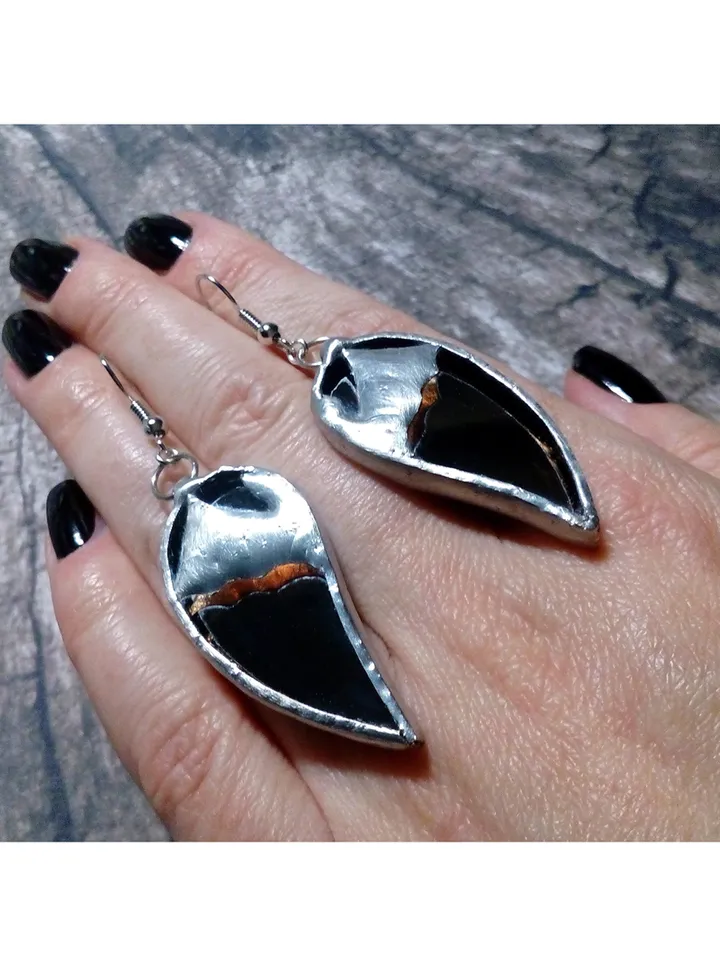 Bat wings mirror earrings, Goth witchy earrings, Tin soldered, witch earrings, Halloween, witchy earrings, Bat lover