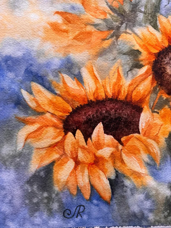 Sunflowers Original Painting Yellow Flowers Painting Wildflowers Watercolor Art Meadow Wall Art