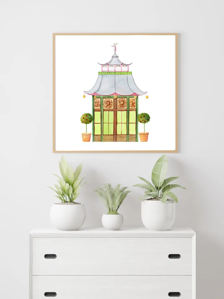Pagoda Chinoiserie Watercolor Painting Asian Print Architectural Grandmillennial Chinoiserie Chic Pagoda Picture Chinese Art Japanese Print