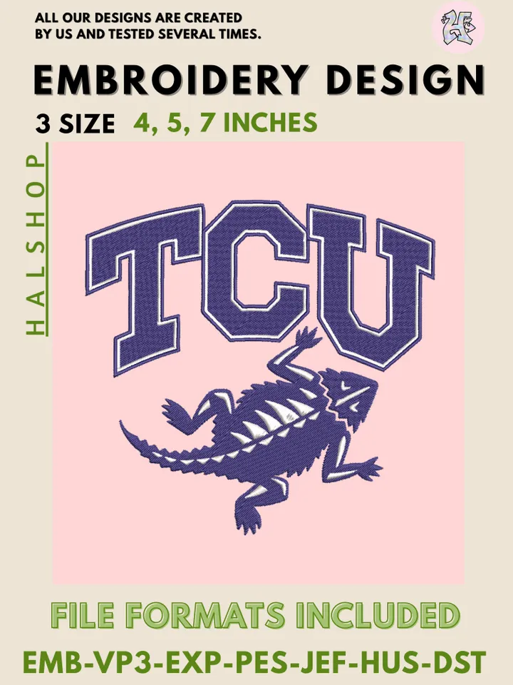 NCAA TCU Horned Frogs Machine Embroidery File | College Sports Logo | High Quality Digital Stitch Design