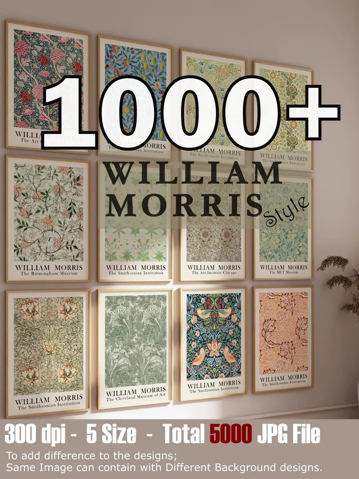 1000 Printable William Morris Wall Art Prints, Art Nouveau Decor, Maximalist Gallery Wall Set, Eclectic Digital Download, Vintage Prints Art