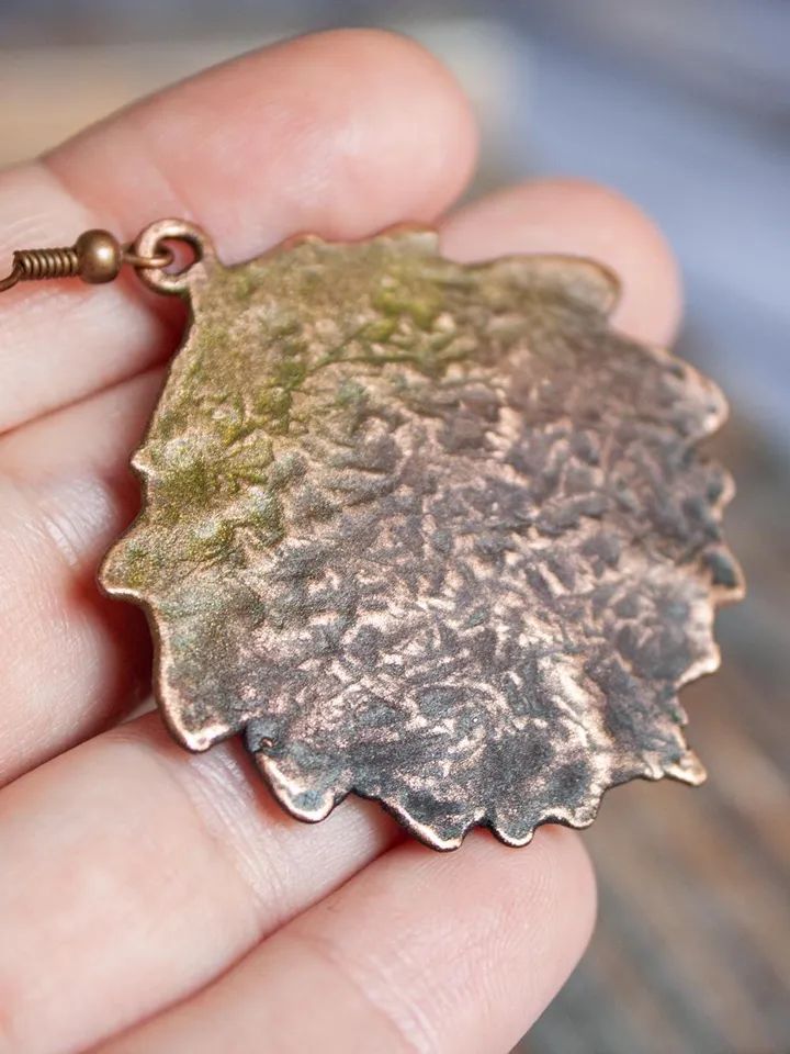 Unique handmade electroformed earrings made from real leaf original gift