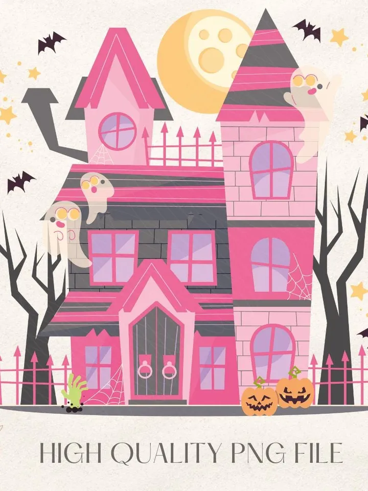Haunted House PNG-Halloween Sublimation Digital Design Download-spooky season png, spooky girl png, kids halloween png, spooky boo png file