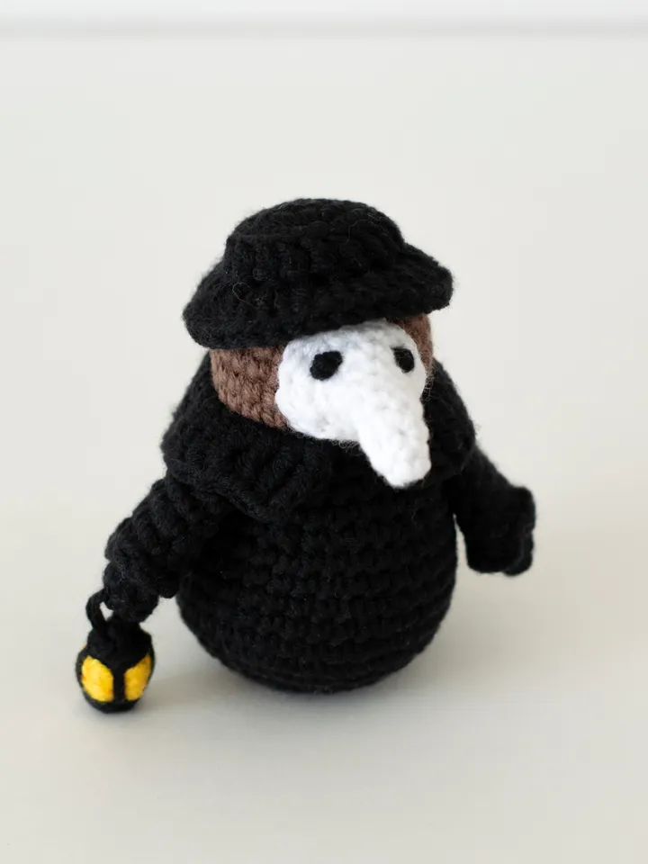 Plague doctor stuffed figurine, gothic art doll, creepy cute toy for Halloween, spooky vibes, horror dark toy