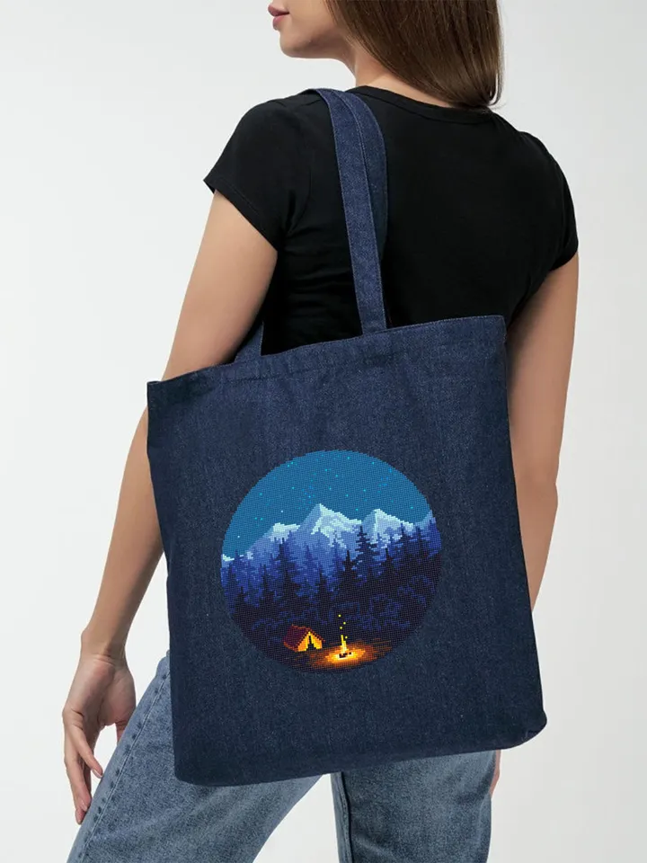 Nature cross stitch pattern download PDF Mountain landscape cross stitch Camping tent xstitch chart Night nature PDF Travel home decor #L43
