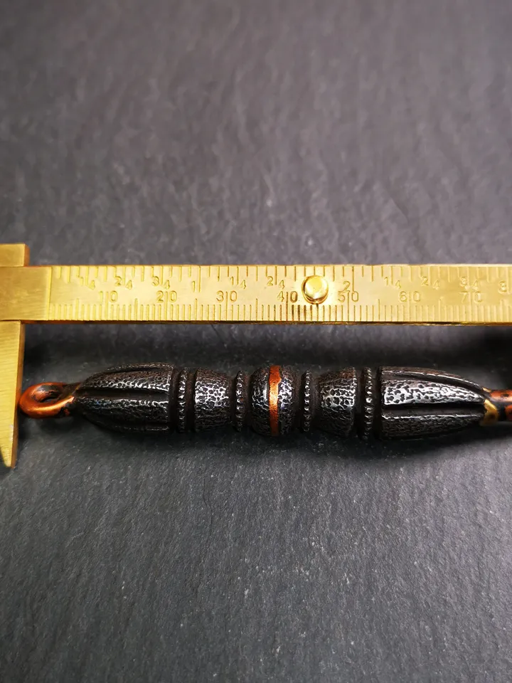 Gandhanra Vintage Tibetan Buddhist Amulet,Nine-pronged Dorje Vajra Pendant,Made of Cold Iron,inlaid Copper Wire,3.5"