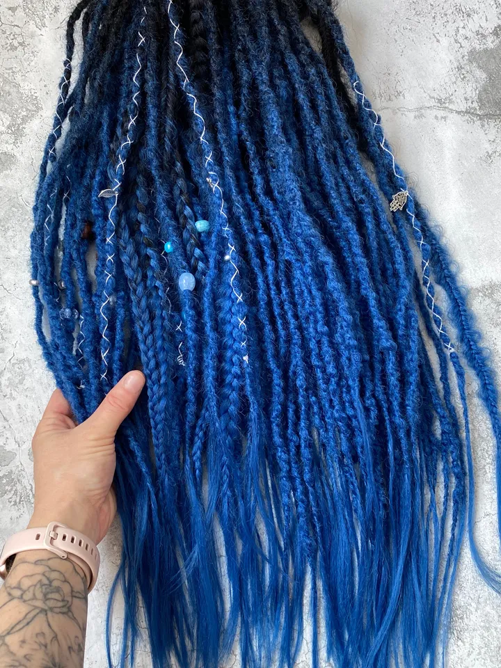 Black to blue ombre synthetic Double ended dreadlocks, ready to ship