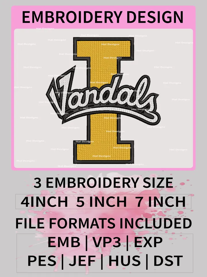 NCAA Idaho Vandals Embroidery File, 3 Sizes, 6 Formats, NCAA Machine Embroidery Design, NCAA Logo, NCAA Teams