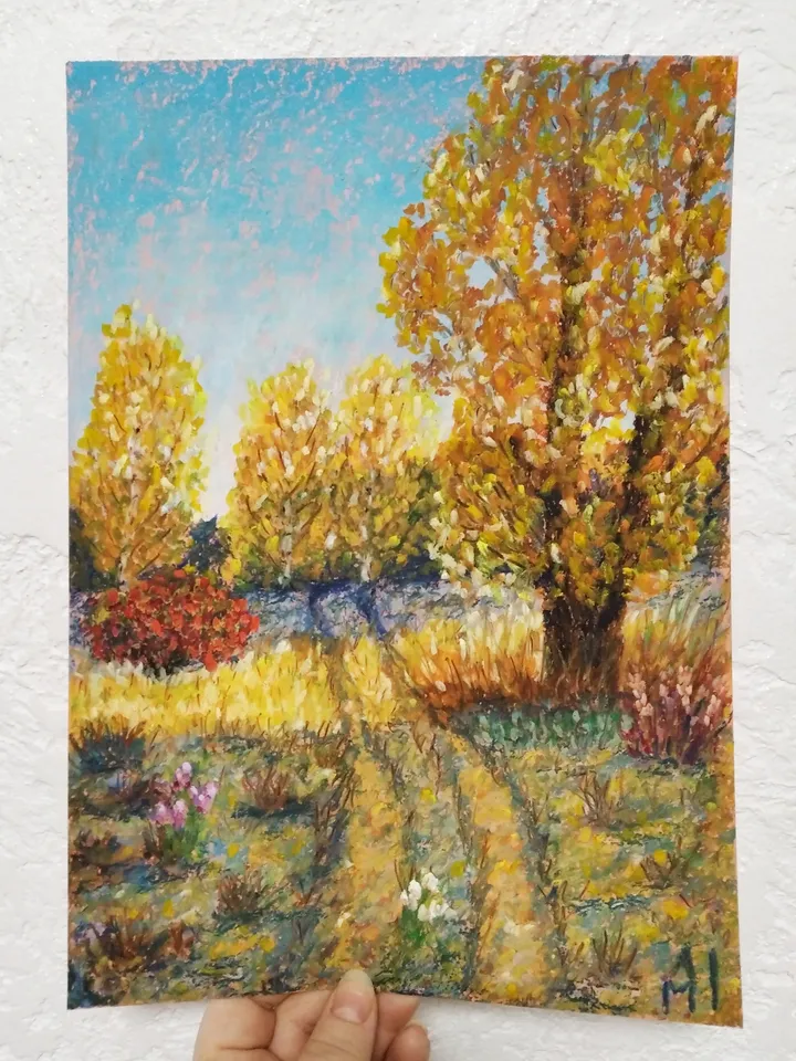 Oil painting in pastel. The rich gold of autumn