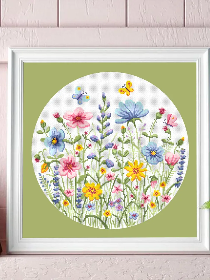 Wildflowers cross stitch pattern PDF download Watercolor flowers cross stitch chart, Wild flowers pattern digital PDF, Flower meadow #P52