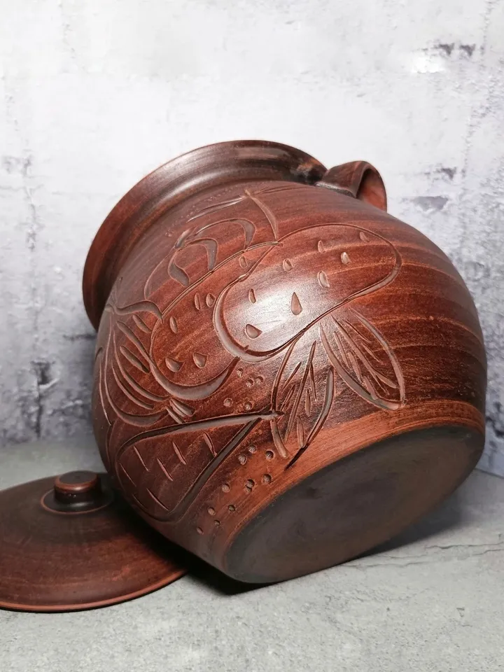 Pottery large casserole 185.97fl oz, Handmade clay casserole Cooking pot