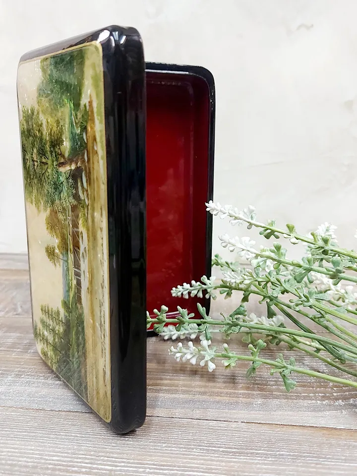 Lacquer Box "Summer landscape" Hand-painted miniature painting. Jewelry box Mother of pearl Papier-mache. Home decor. Christmas gift