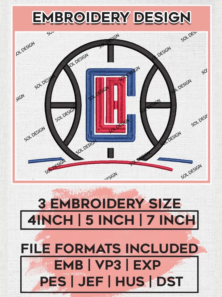 LA Clippers Embroidery Designs, NBA Logo Embroidery Files, NBA Clippers Machine Embroidery Pattern, Digital Download