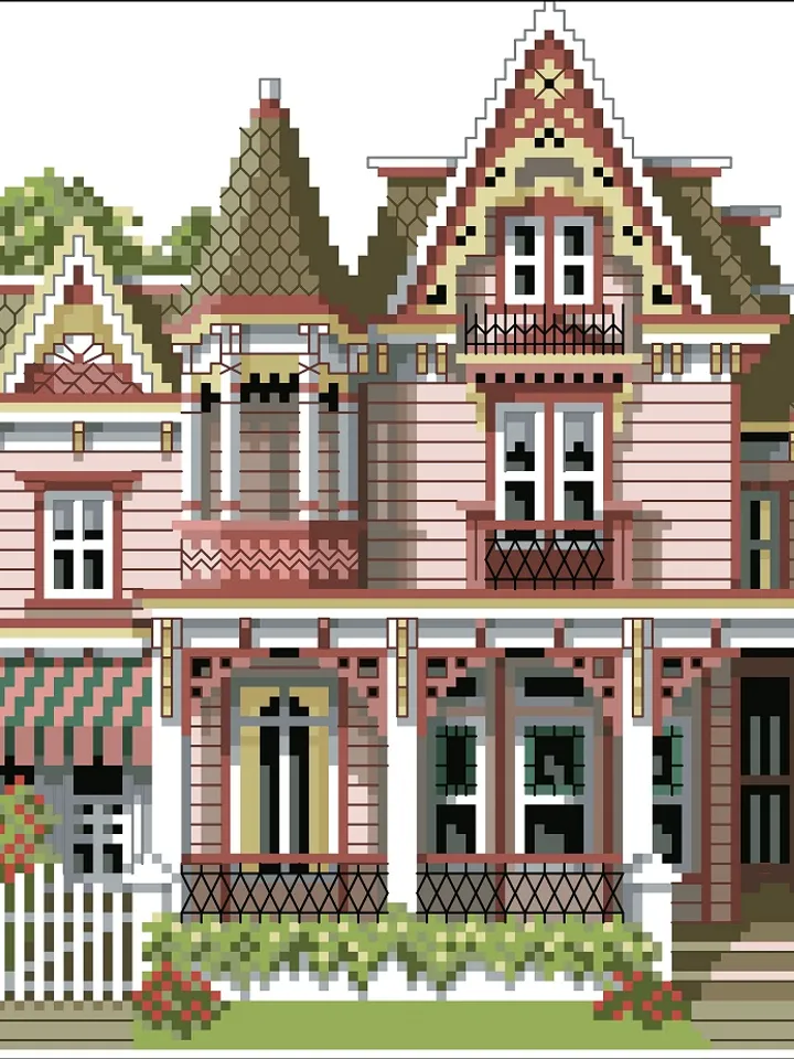 Vintage Cross Stitch Pattern Victorian House Counted Digital Download PDF