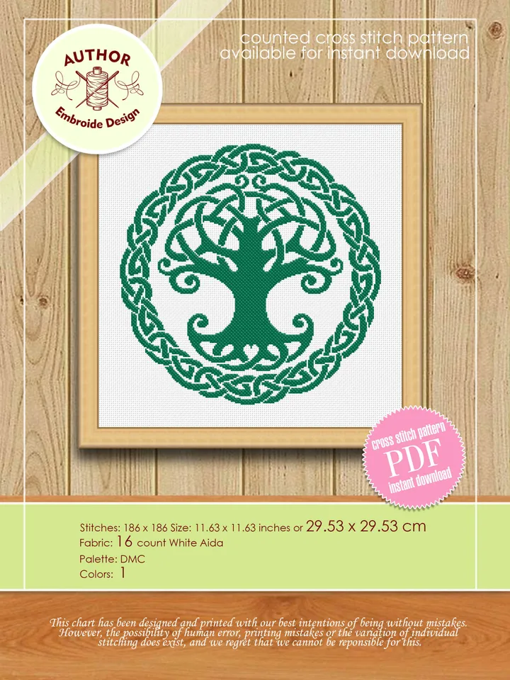 Mandala set cross stitch pattern download PDF Celtic Tree of life cross stitch chart, Monochrome tree cross stitch Celtic knot ornament #S39