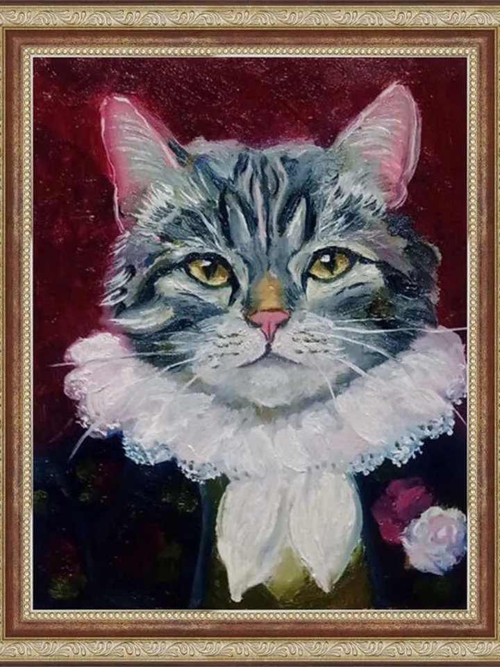 Cute Cat Painting Original Art Impasto Oil Painting Canvas Painting