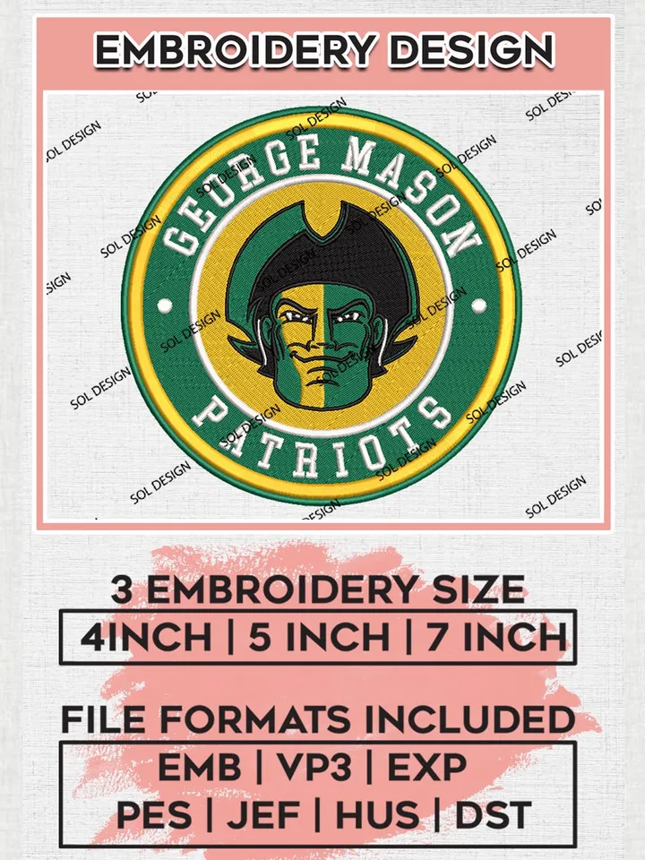 NCAA George Mason Patriots Round Logo Embroidery, NCAA George Mason Patriots Logo Embroidery files, NCAA embroidery designs, Machine embroidery designs, Digital Download