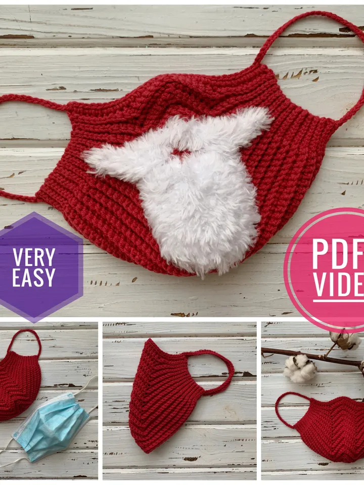 Face crochet Santas mask, crochet mask ornament 2020 pattern PDF, funny decorations 2020, digital instant download, moustache and beard