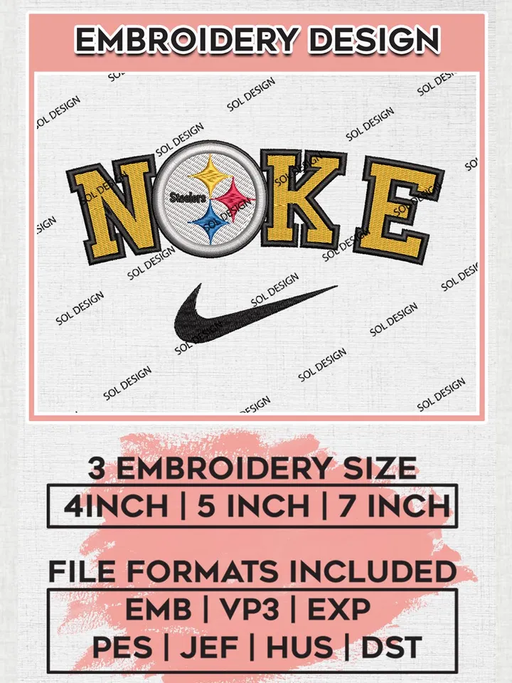 Nike Pittsburgh Steelers Embroidery Design Files, NFL Steelers, NFL Embroidery Designs, NFL Pittsburgh Steelers Machine Embroidery Design, Digital Download