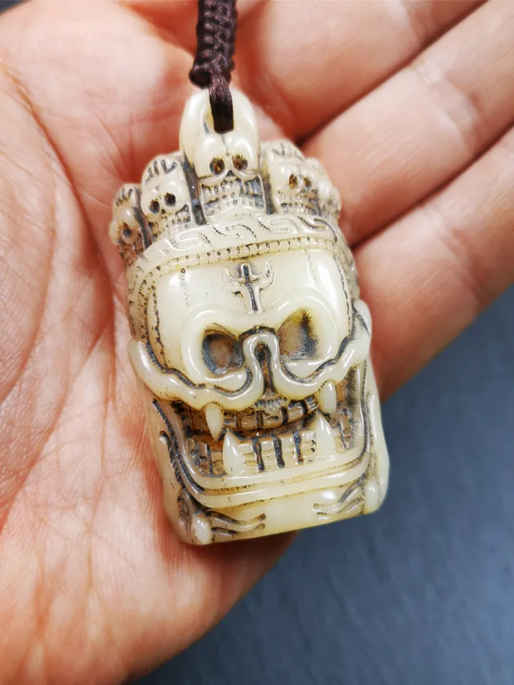 Gandhanra Tibetan Amulet,Yak Bone Carved Skull Masters of Sitavana Badge, Hand-carved Skull Pendant