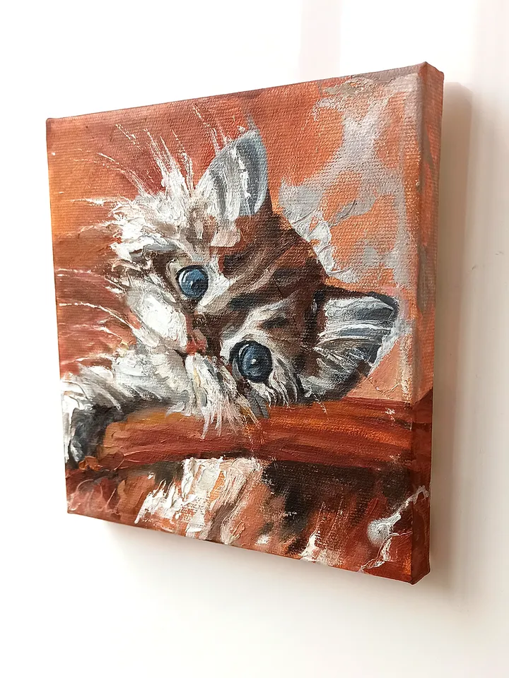 The Kitten Who Still Loves Everyone. Oil on stretched canvas. 20x20cm