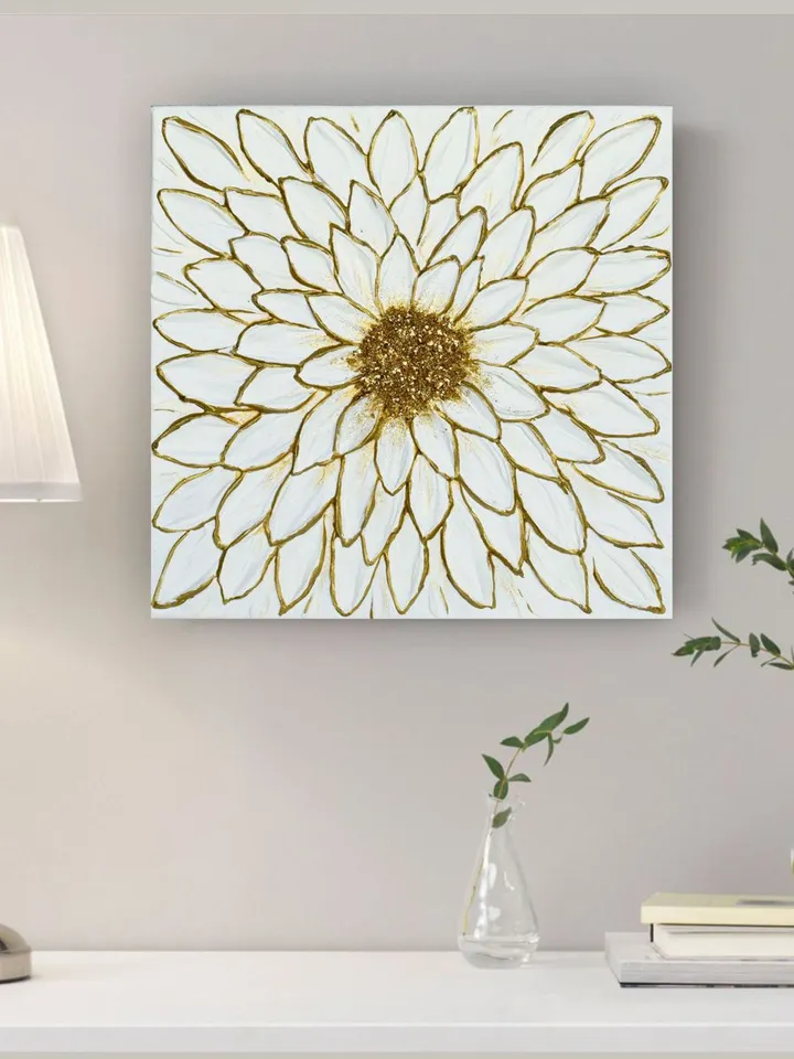 White Daisy original artwork textured painting White and gold Floral art