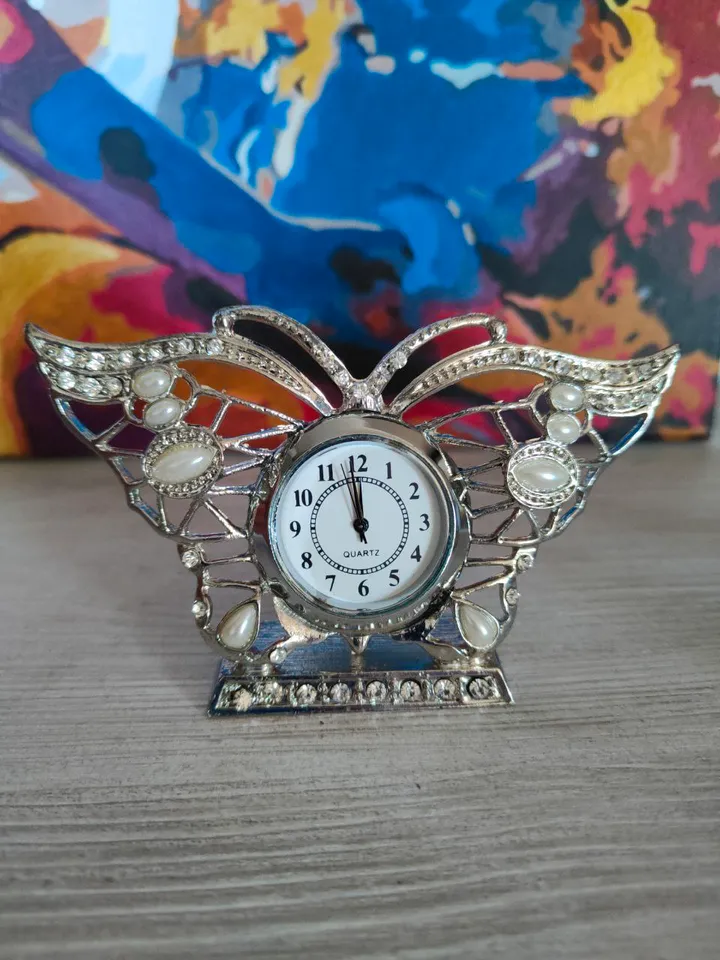 Miniature boudoir clocks,Vintage clock,quartz watch,Butterflyco style,metal watches,watches for collection,antique watch,clockwork hook
